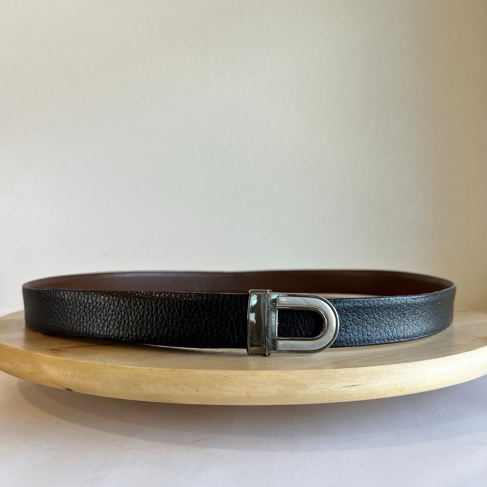 Vintage 90s Black & Brown Reversible Leather Belt Size Large